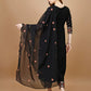 Alia Cut Mirror Embroidered Kurta With Embroidered Pant & Dupatta, Black - Hiral Fashion