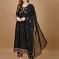 Alia Cut Mirror Embroidered Kurta With Embroidered Pant & Dupatta, Black - Hiral Fashion
