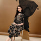Alia Cut Floral Printed & Embroidered Kurta Suit Set, Black - Hiral Fashion