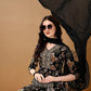 Alia Cut Floral Printed & Embroidered Kurta Suit Set, Black - Hiral Fashion