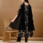 Alia Cut Floral Printed & Embroidered Kurta Suit Set, Black - Hiral Fashion