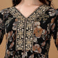 Alia Cut Floral Printed & Embroidered Kurta Suit Set, Black - Hiral Fashion