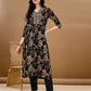 Alia Cut Floral Printed & Embroidered Kurta Suit Set, Black - Hiral Fashion