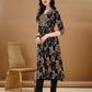 Alia Cut Floral Printed & Embroidered Kurta Suit Set, Black - Hiral Fashion