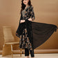 Alia Cut Floral Printed & Embroidered Kurta Suit Set, Black - Hiral Fashion
