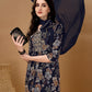 Alia Cut Floral Printed & Embroidered Kurta Suit Set, Navy Blue - Hiral Fashion