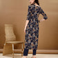Alia Cut Floral Printed & Embroidered Kurta Suit Set, Navy Blue - Hiral Fashion