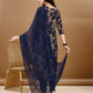 Alia Cut Floral Printed & Embroidered Kurta Suit Set, Navy Blue - Hiral Fashion