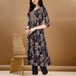 Alia Cut Floral Printed & Embroidered Kurta Suit Set, Navy Blue - Hiral Fashion