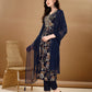 Alia Cut Floral Printed & Embroidered Kurta Suit Set, Navy Blue - Hiral Fashion