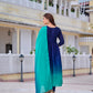 Alia Cut Embroidered Silk Blend Kurta With Pant & Dupatta, Navy Blue - Hiral Fashion