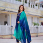 Alia Cut Embroidered Silk Blend Kurta With Pant & Dupatta, Navy Blue - Hiral Fashion
