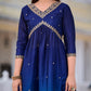 Alia Cut Embroidered Silk Blend Kurta With Pant & Dupatta, Navy Blue - Hiral Fashion