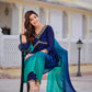 Alia Cut Embroidered Silk Blend Kurta With Pant & Dupatta, Navy Blue - Hiral Fashion
