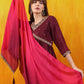 Alia Cut Embroidered Silk Blend Kurta With Pant & Dupatta, Wine - Hiral Fashion