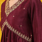 Alia Cut Embroidered Silk Blend Kurta With Pant & Dupatta, Wine - Hiral Fashion