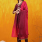 Alia Cut Embroidered Silk Blend Kurta With Pant & Dupatta, Wine - Hiral Fashion