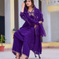 Alia Cut Embroidered Kurta With Pant & Dupatta, Purple - Hiral Fashion