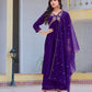 Alia Cut Embroidered Kurta With Pant & Dupatta, Purple - Hiral Fashion