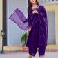 Alia Cut Embroidered Kurta With Pant & Dupatta, Purple - Hiral Fashion