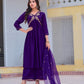 Alia Cut Embroidered Kurta With Pant & Dupatta, Purple - Hiral Fashion