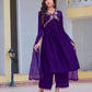 Alia Cut Embroidered Kurta With Pant & Dupatta, Purple - Hiral Fashion