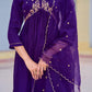 Alia Cut Embroidered Kurta With Pant & Dupatta, Purple - Hiral Fashion