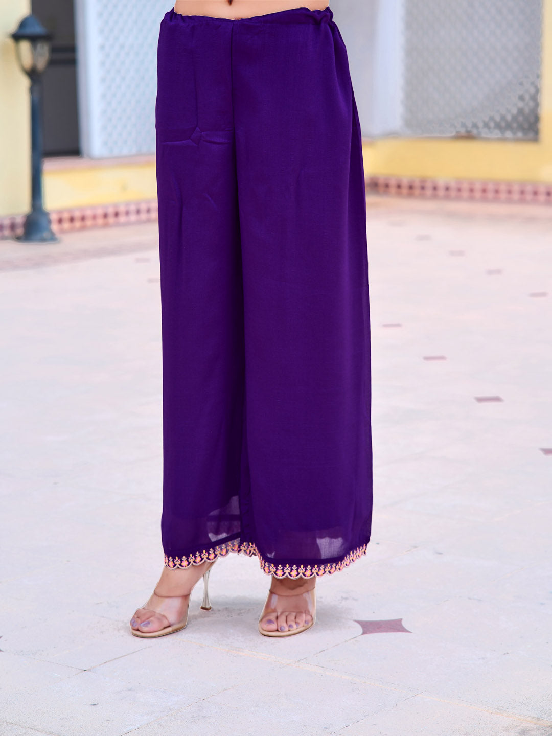 Alia Cut Embroidered Kurta With Pant & Dupatta, Purple - Hiral Fashion