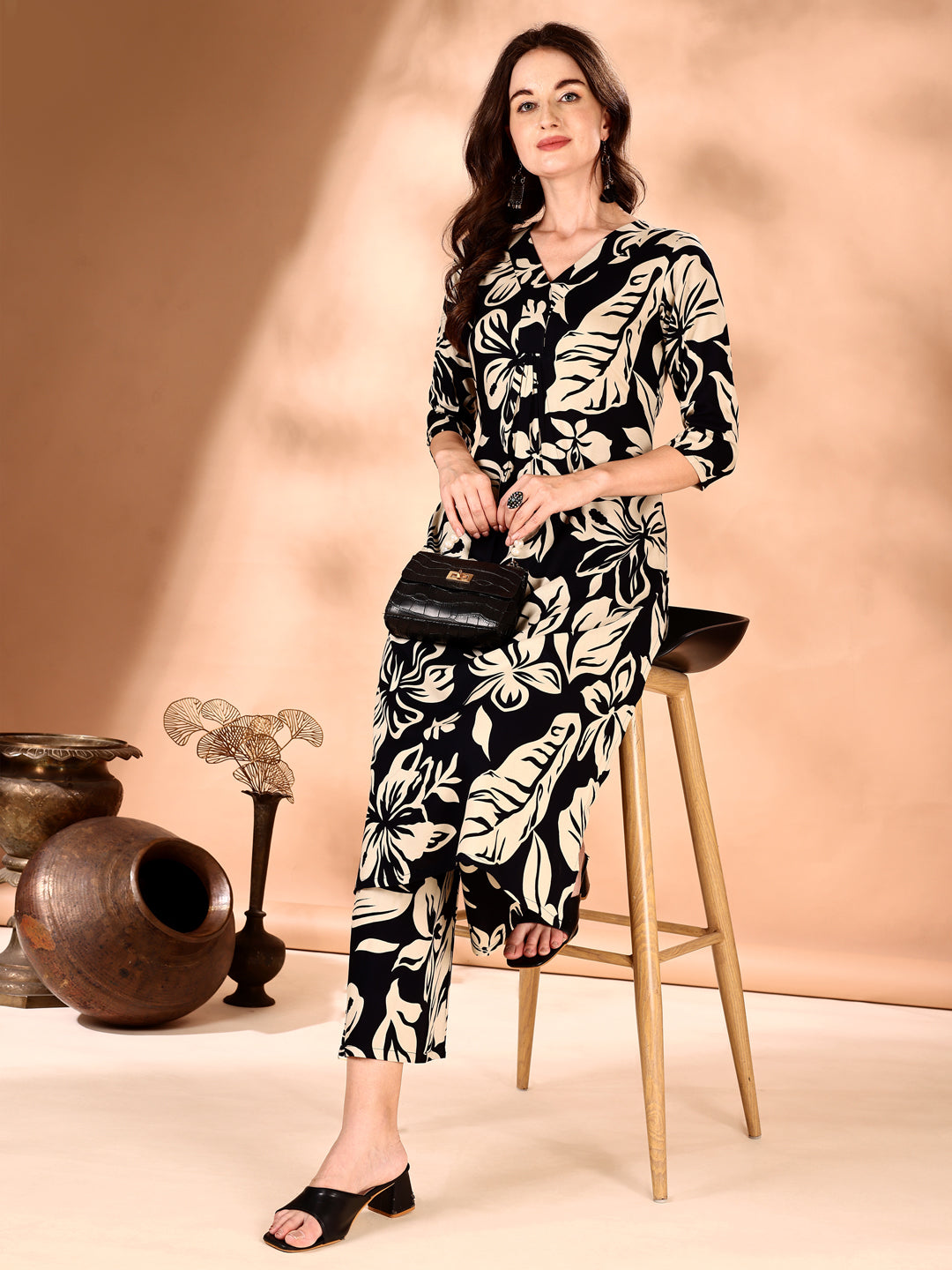 Botanical Printed Co Ords Set, Black - Hiral Fashion