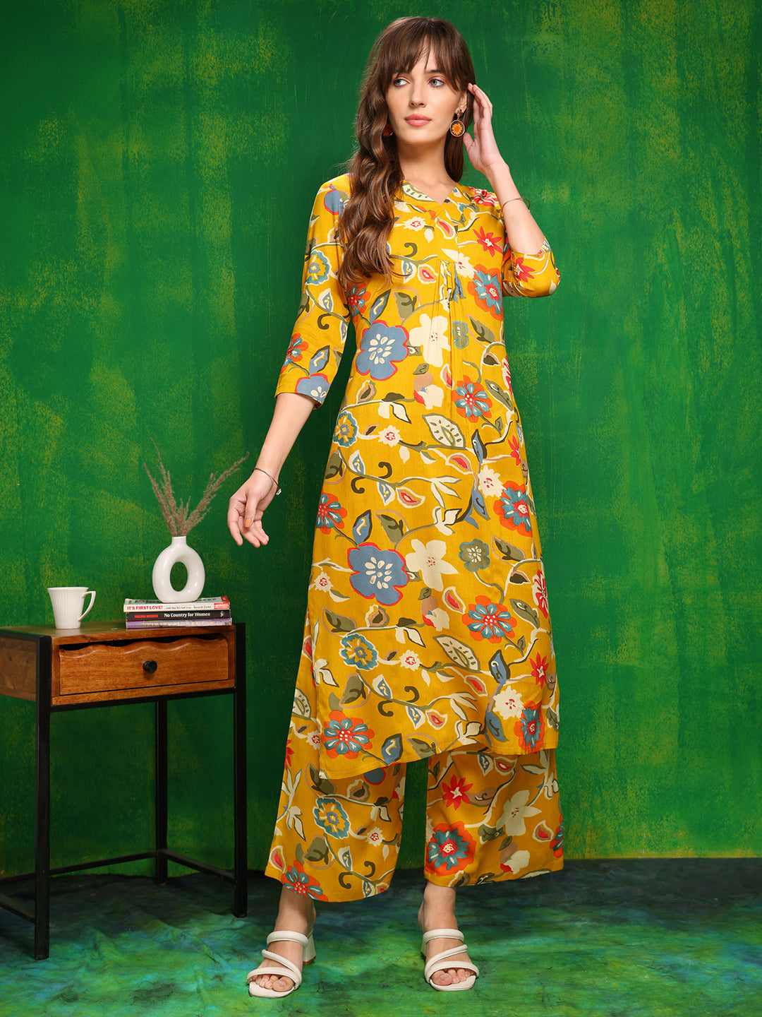 Botanical Printed Co Ords Set, Yellow - Hiral Fashion