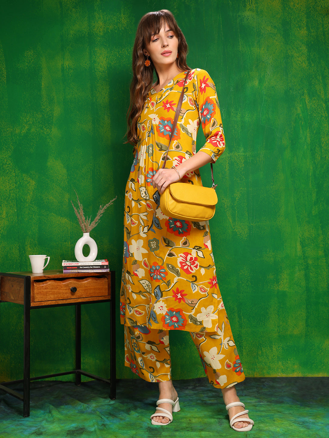 Botanical Printed Co Ords Set, Yellow - Hiral Fashion