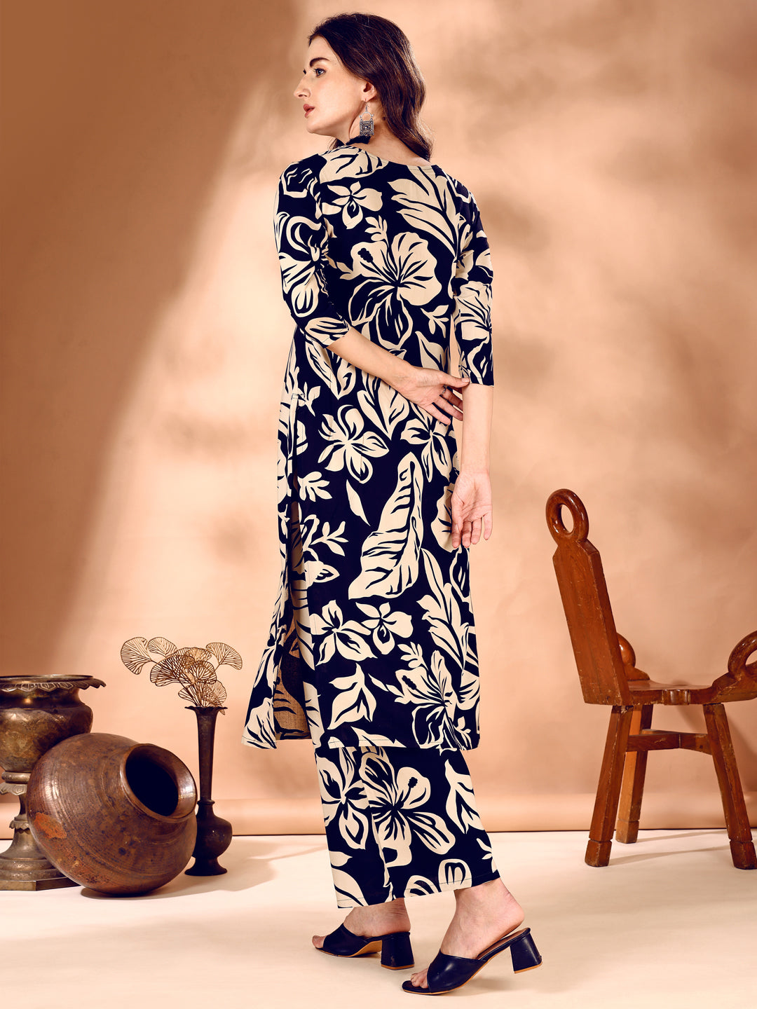 Botanical Printed Co Ords Set, Navy Blue - Hiral Fashion