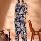 Botanical Printed Co Ords Set, Navy Blue - Hiral Fashion