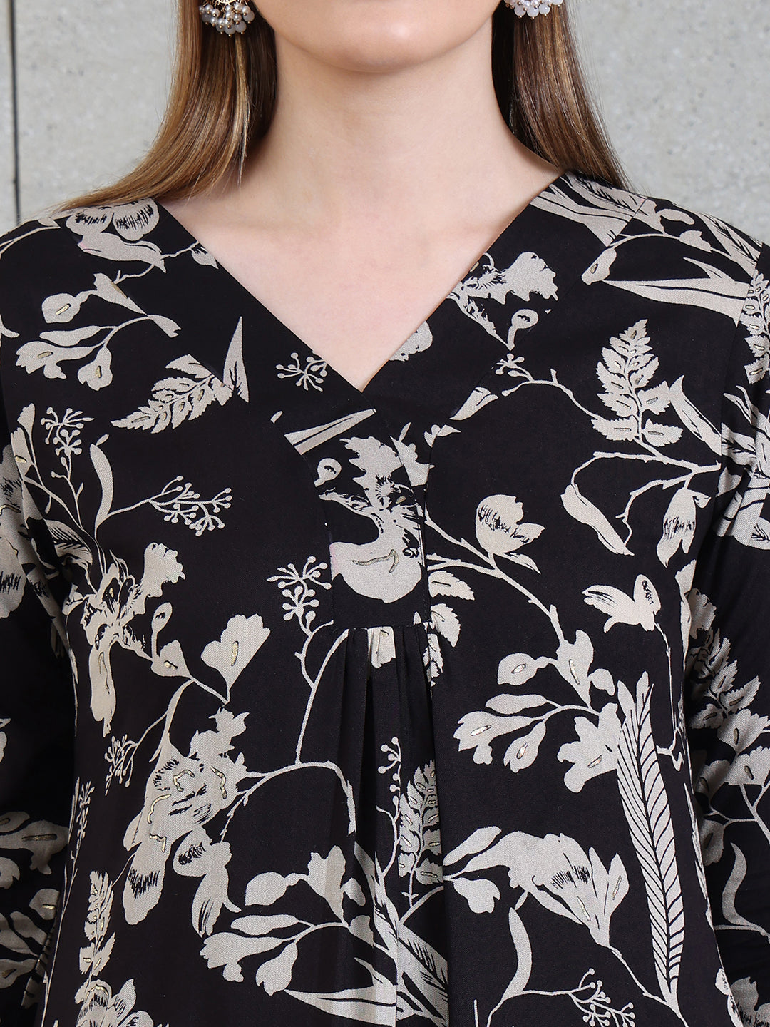 Botanical Printed Kurta With Palazzo Co-Ords Set, Black - Hiral Fashion