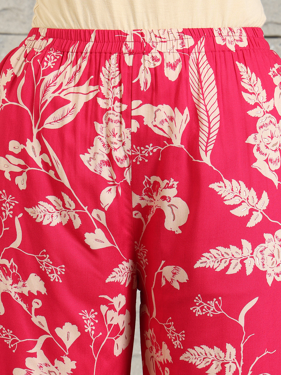 Botanical Printed Kurta With Palazzo Co-Ords Set, Pink - Hiral Fashion