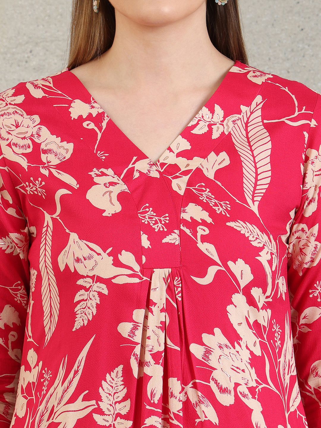 Botanical Printed Kurta With Palazzo Co-Ords Set, Pink - Hiral Fashion