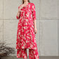 Botanical Printed Kurta With Palazzo Co-Ords Set, Pink - Hiral Fashion