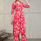 Botanical Printed Kurta With Palazzo Co-Ords Set, Pink - Hiral Fashion