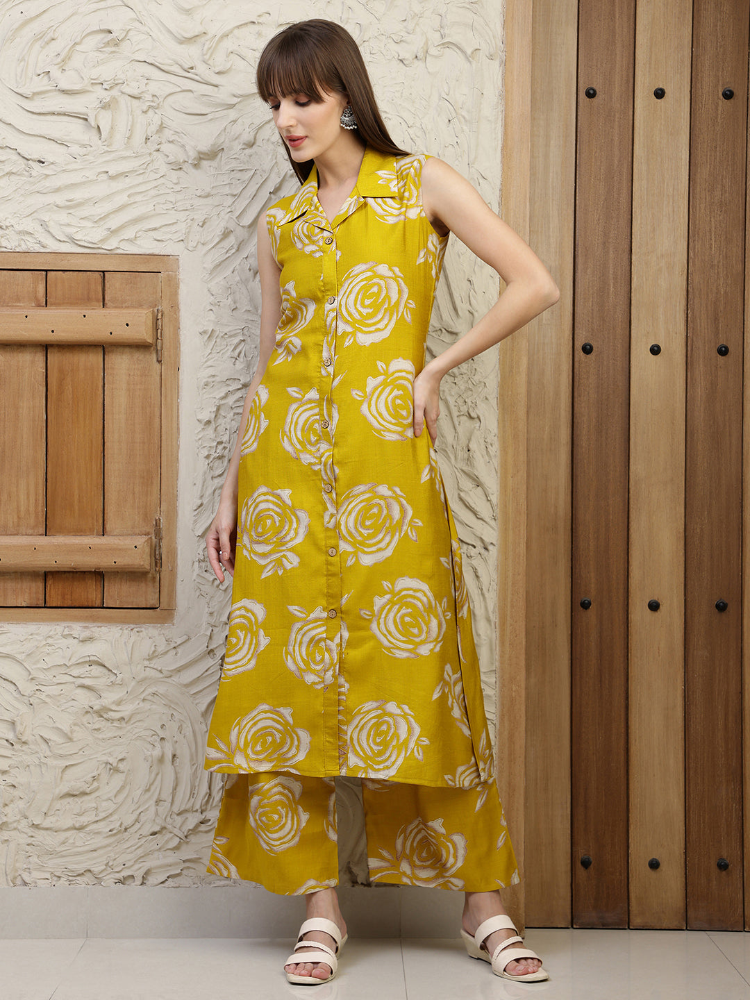 Botanical Printed Co Ords Set, Mustard - Hiral Fashion