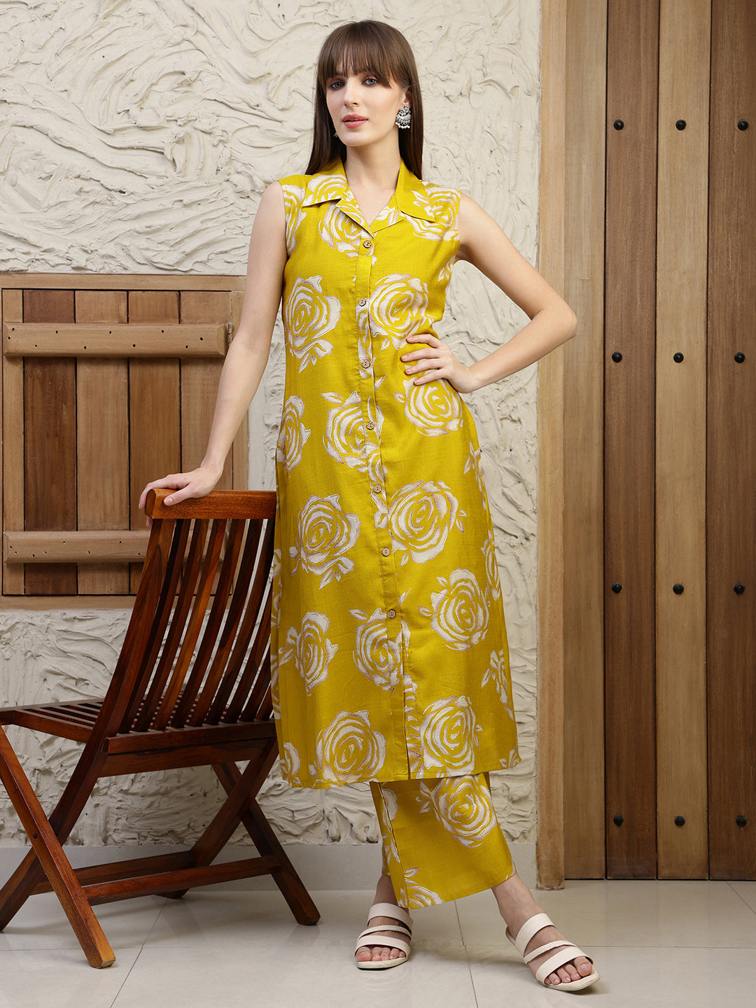 Botanical Printed Co Ords Set, Mustard - Hiral Fashion