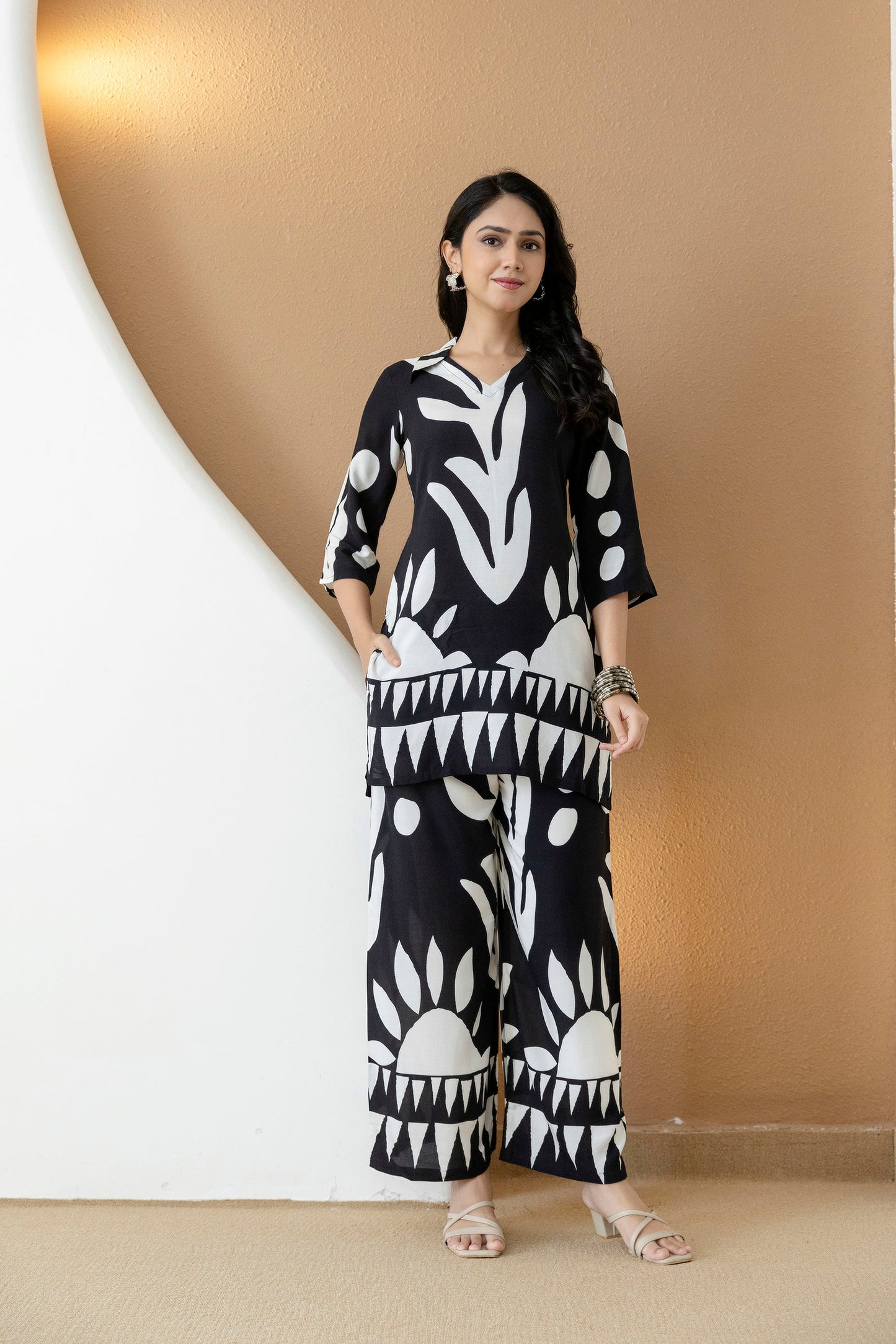Abstract Printed Co-Ords, Black; White - Hiral Fashion