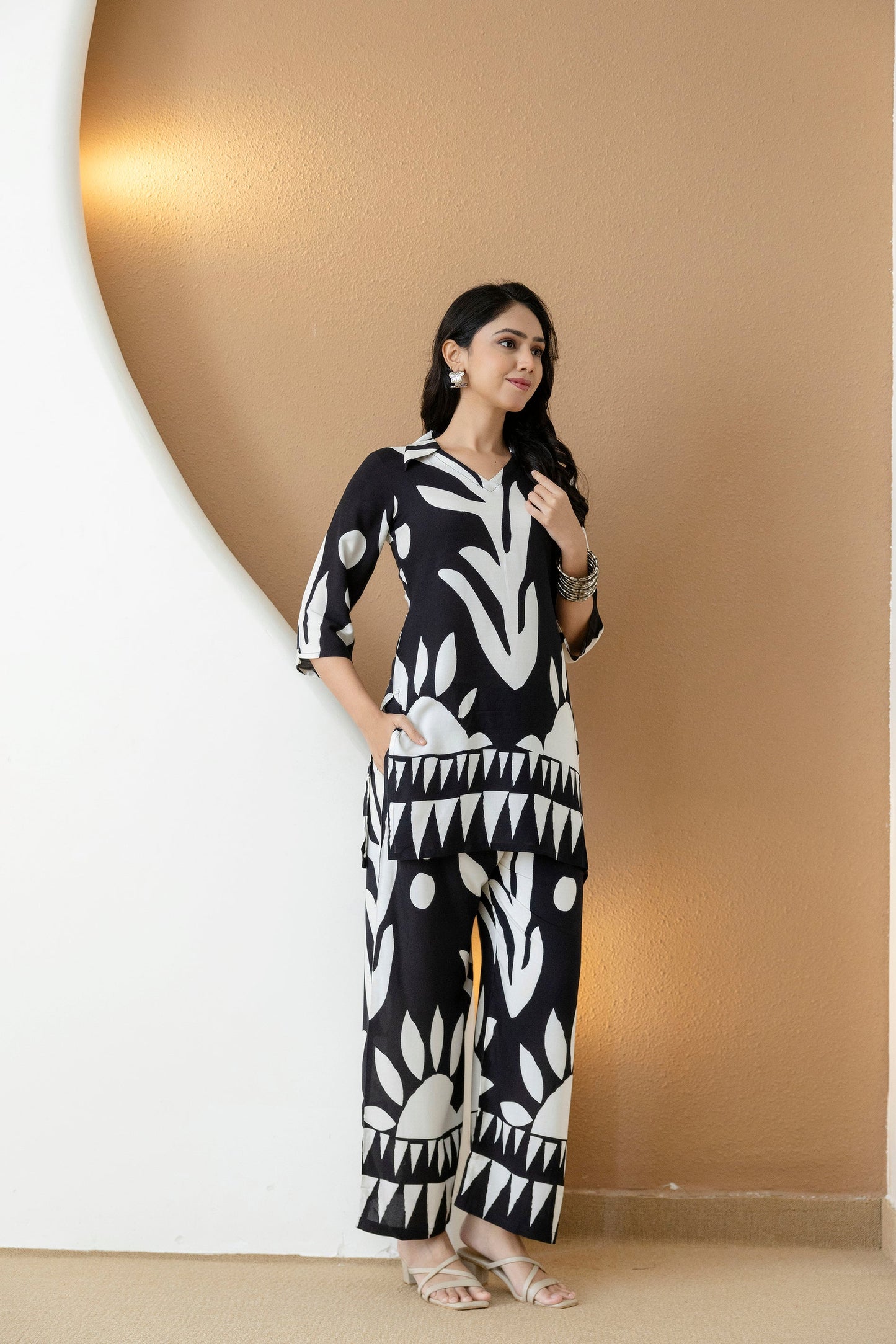 Abstract Printed Co-Ords, Black; White - Hiral Fashion