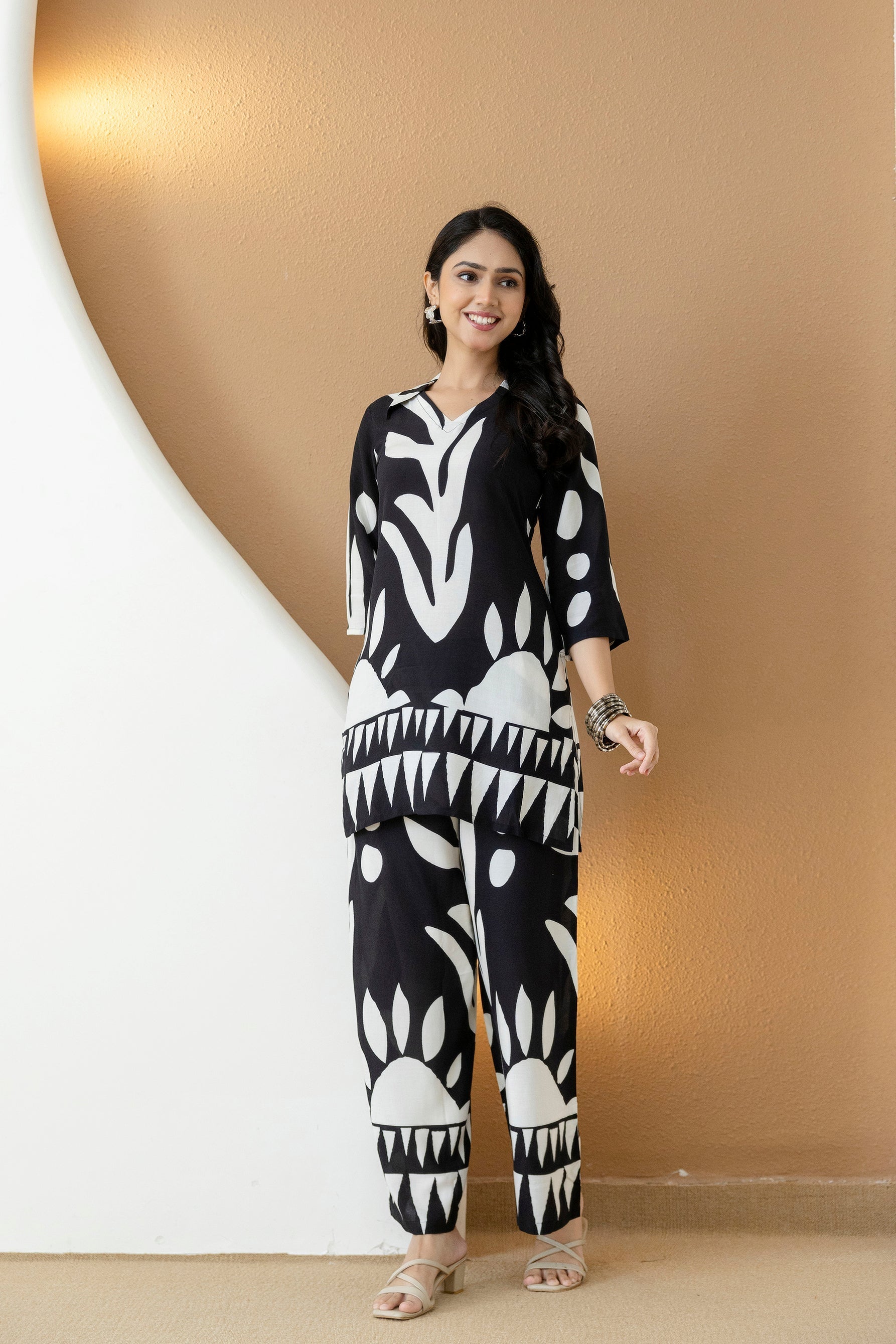Abstract Printed Co-Ords, Black; White - Hiral Fashion