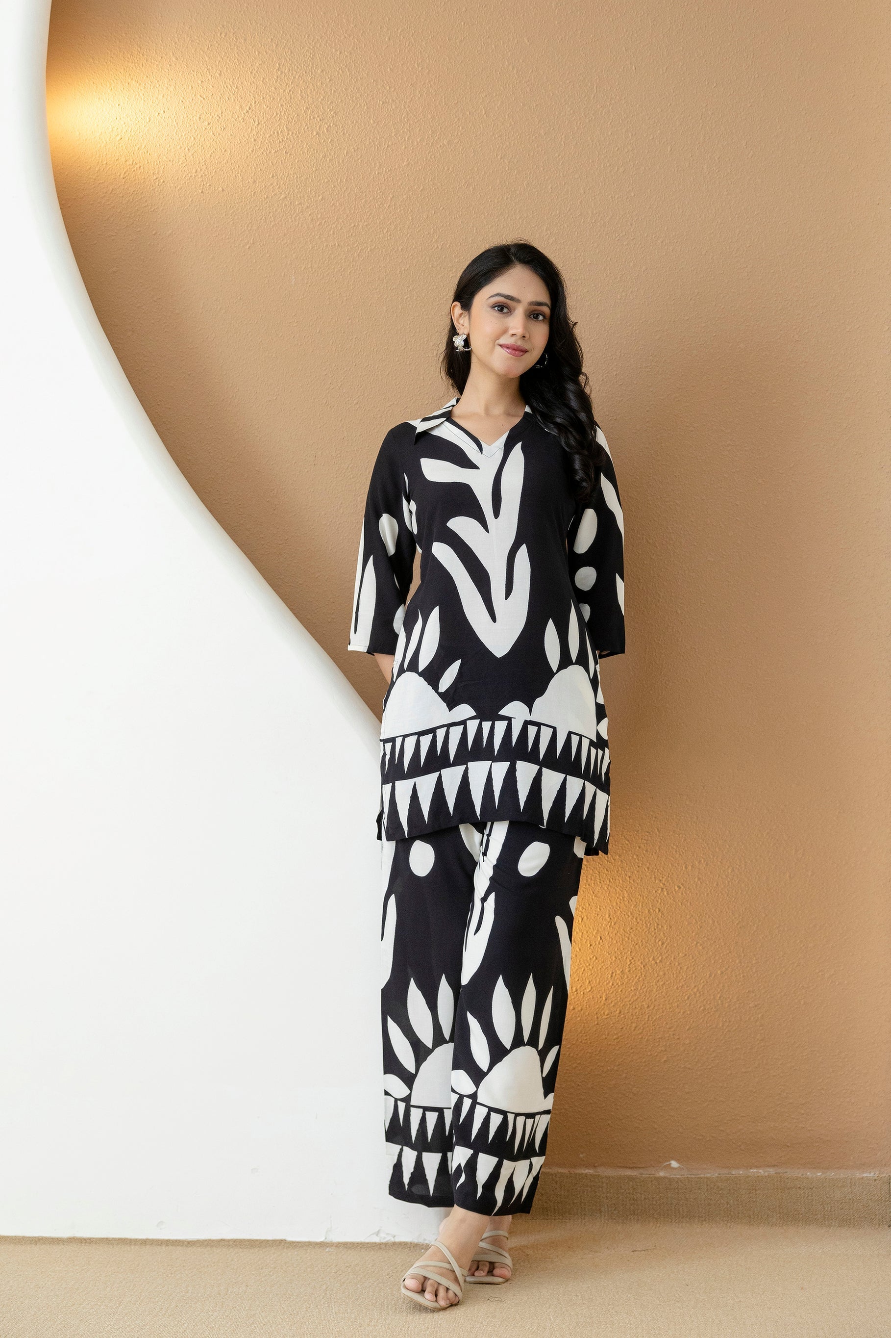 Abstract Printed Co-Ords, Black; White - Hiral Fashion