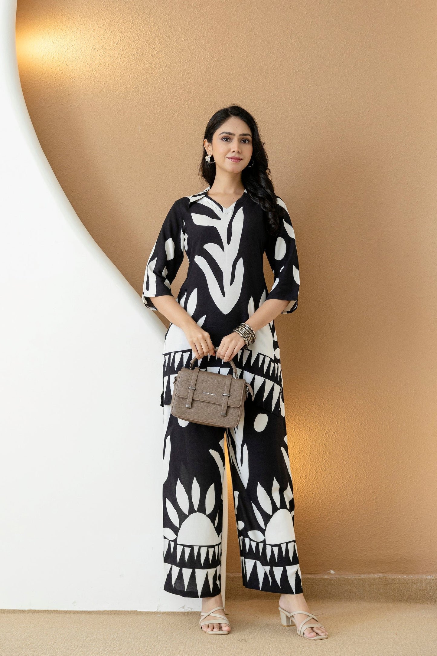 Abstract Printed Co-Ords, Black; White - Hiral Fashion