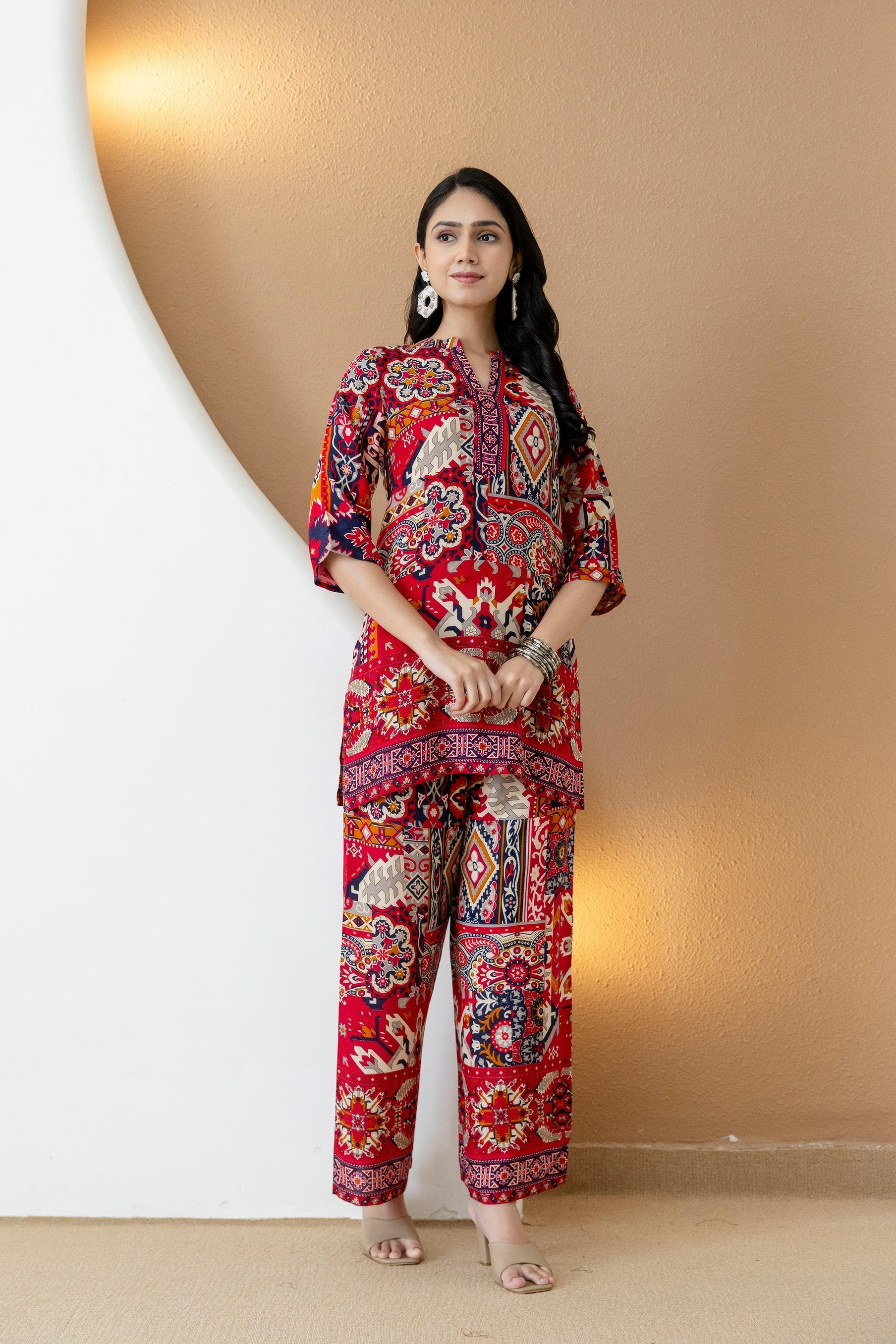 Boho Printed Co-Ord Set, Pink - Hiral Fashion