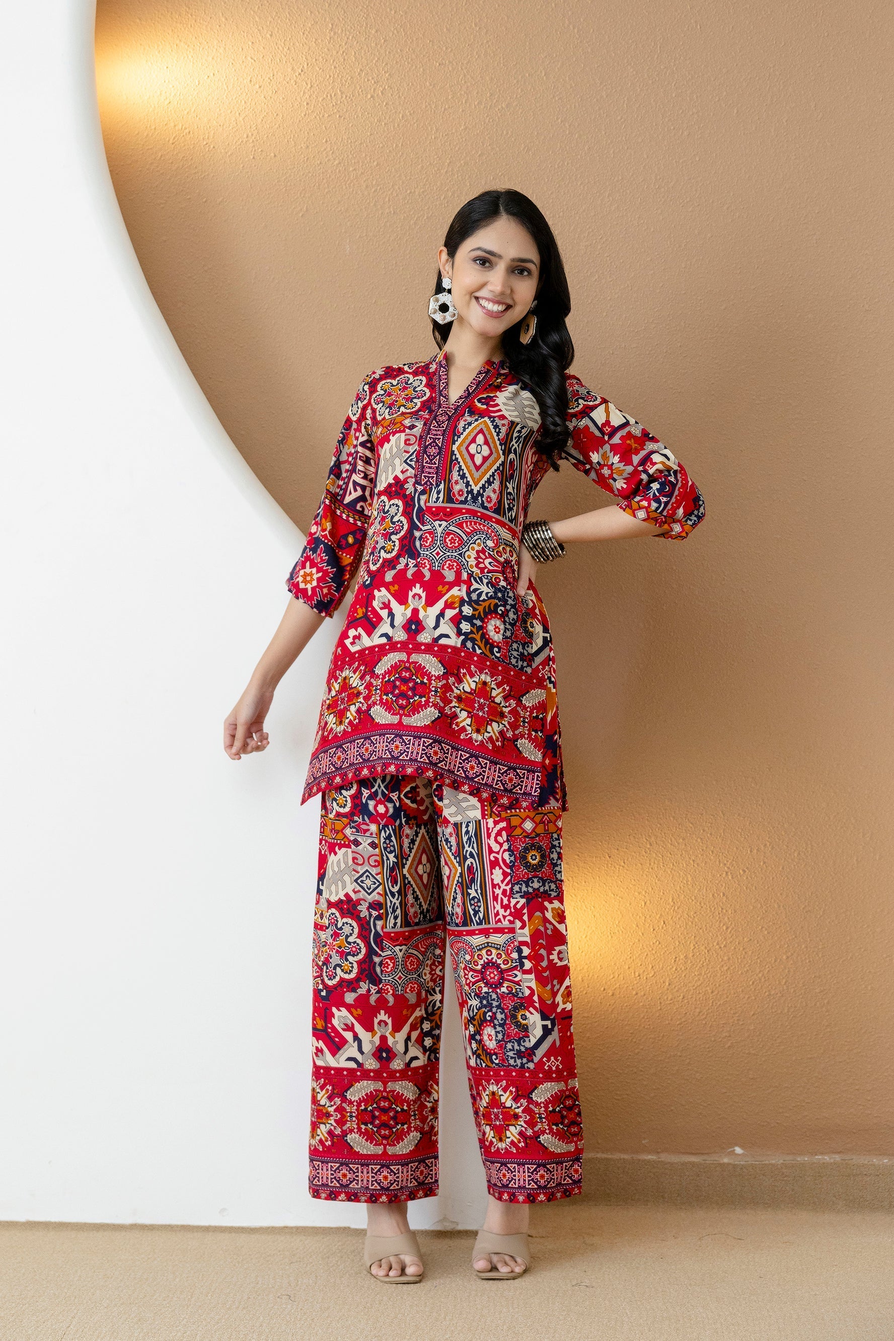 Boho Printed Co-Ord Set, Pink - Hiral Fashion