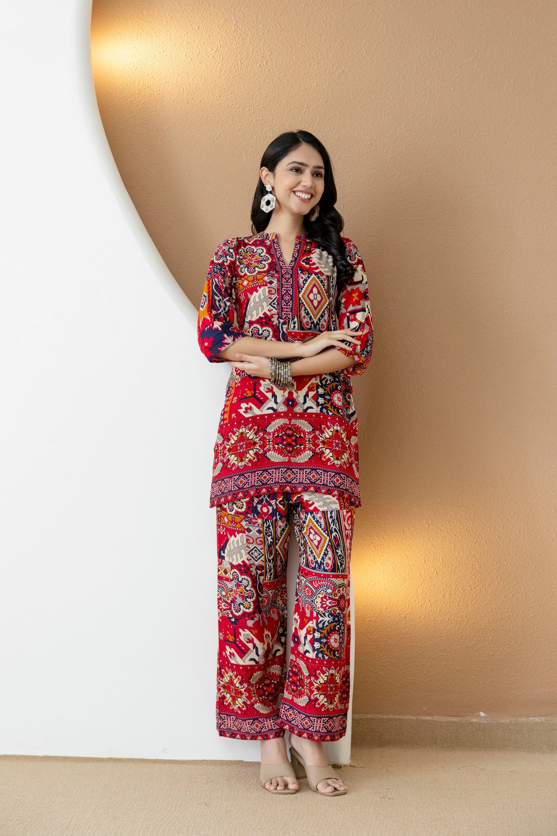 Boho Printed Co-Ord Set, Pink - Hiral Fashion