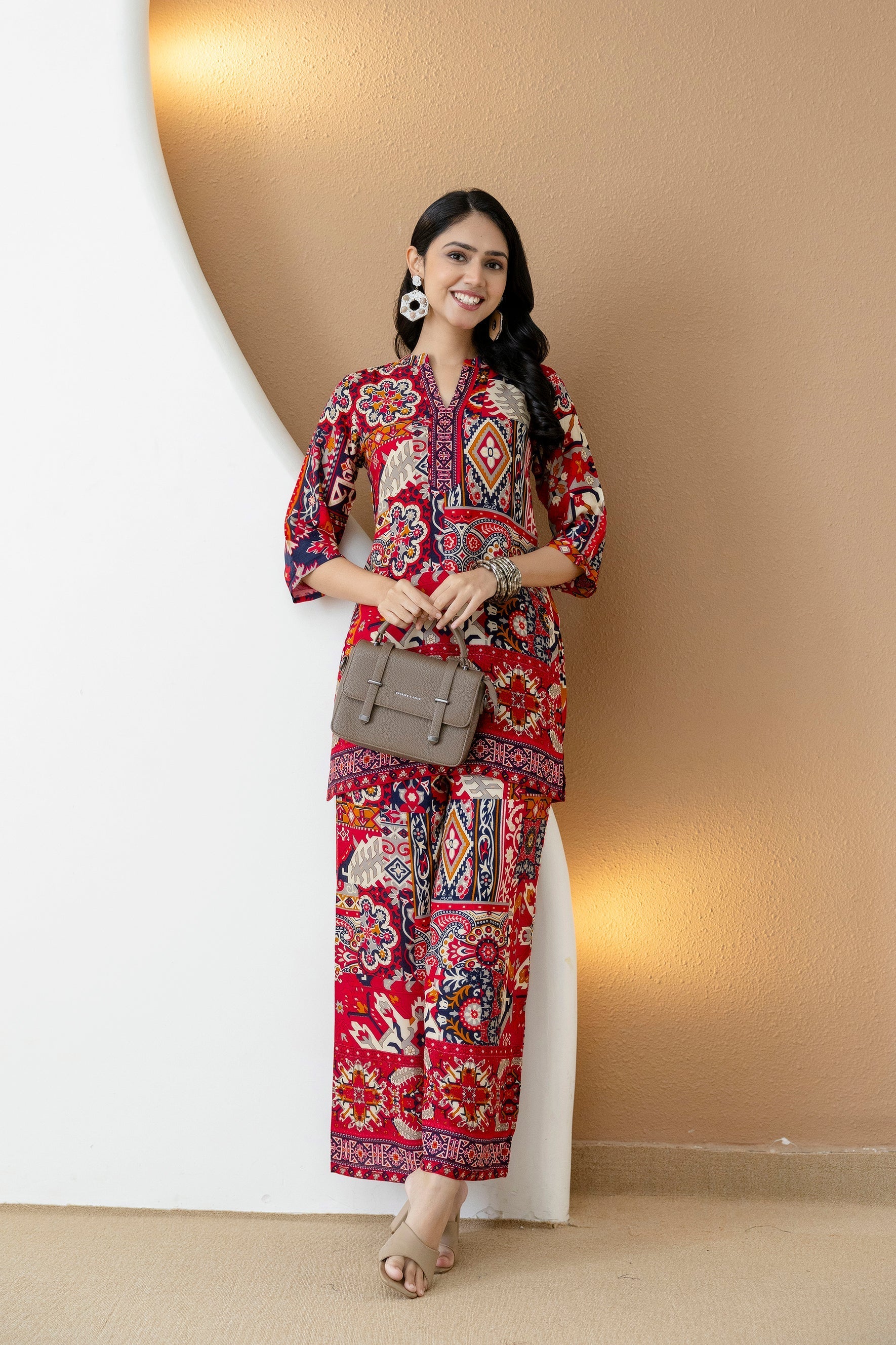 Boho Printed Co-Ord Set, Pink - Hiral Fashion