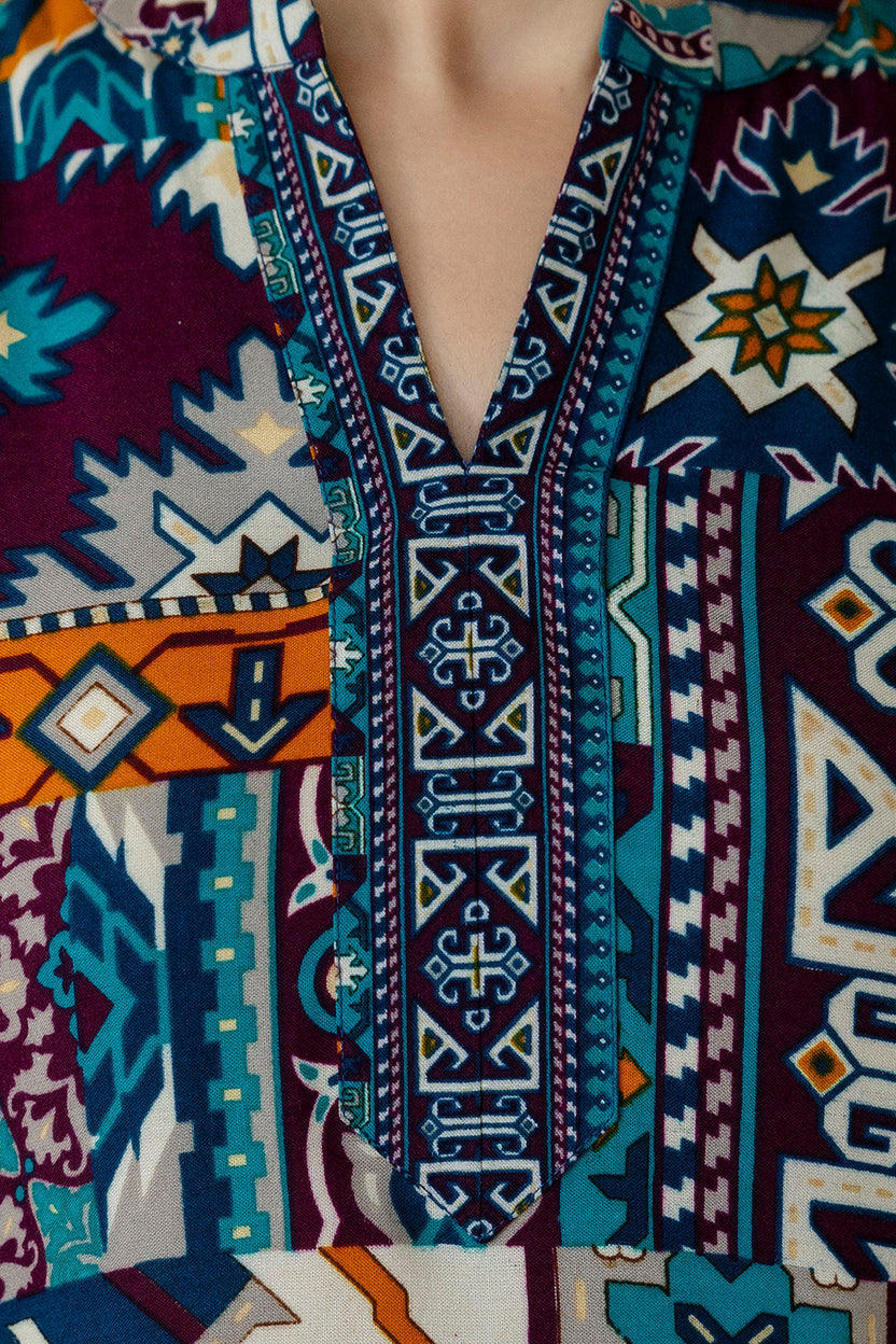 Boho Printed Co-Ord Set, Teal - Hiral Fashion